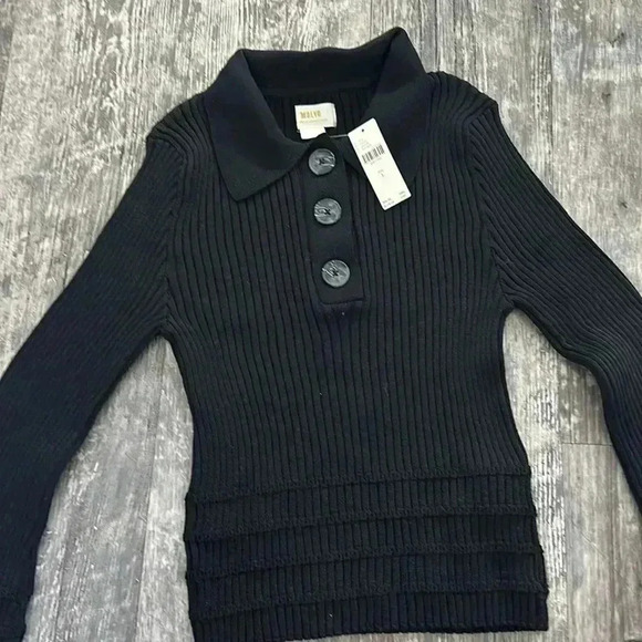 MAEVE LOND SLEEVE BUTTON FRONT COLLARED SWEATER SIZE LARGE - Picture 2 of 6